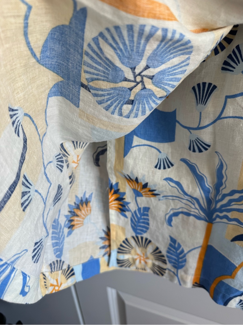 European Flax 100% linen wrap skirt featuring a tropical beach floral print - Picture 7 of 9